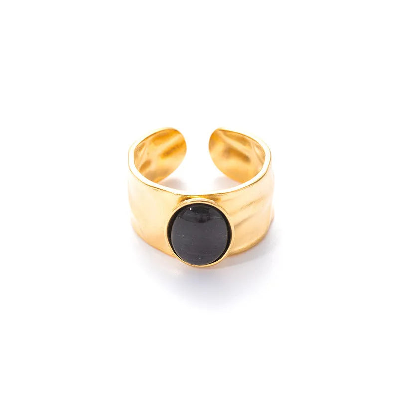 Titanium steel gold multicolour adjustable open ring for women, round U-shaped band, 8 colours