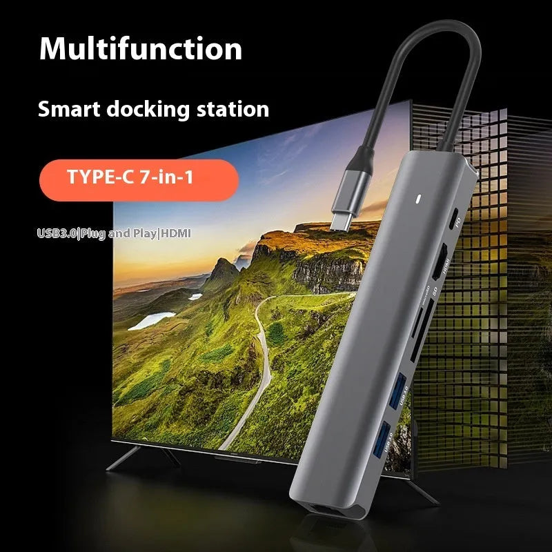 LQT-LH07 USB-C 7-in-1 computer hub with card reader and custom logo printing option