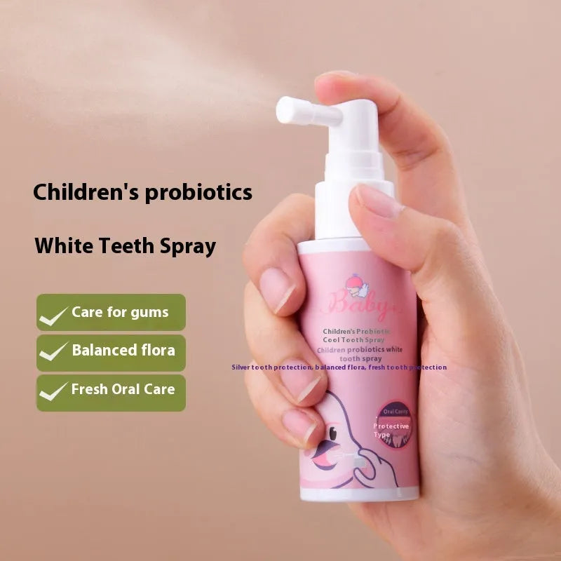 Children's probiotic teeth cleaning spray bottle with oral applicator, 40ml net content