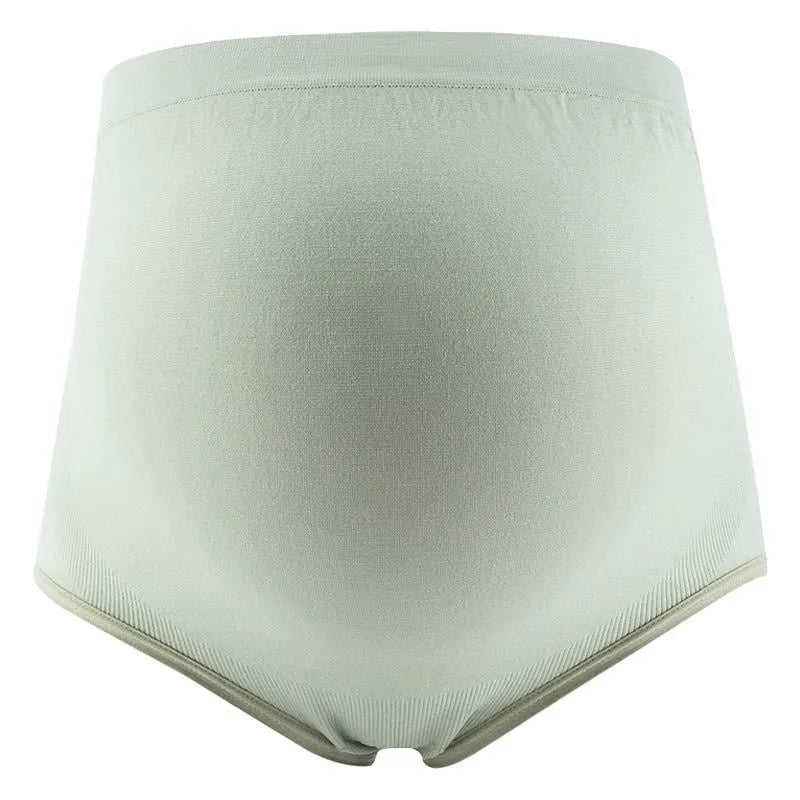 High waist seamless maternity underwear with cotton crotch in green, skin colour, light brown, or light grey.