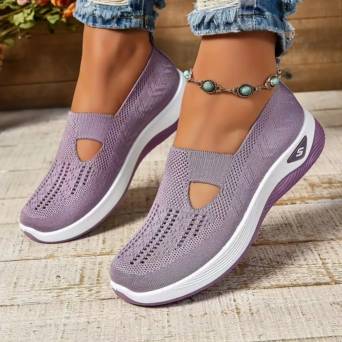 Women's casual T-strap mesh shoes with a round toe and flat heel in multiple colours.