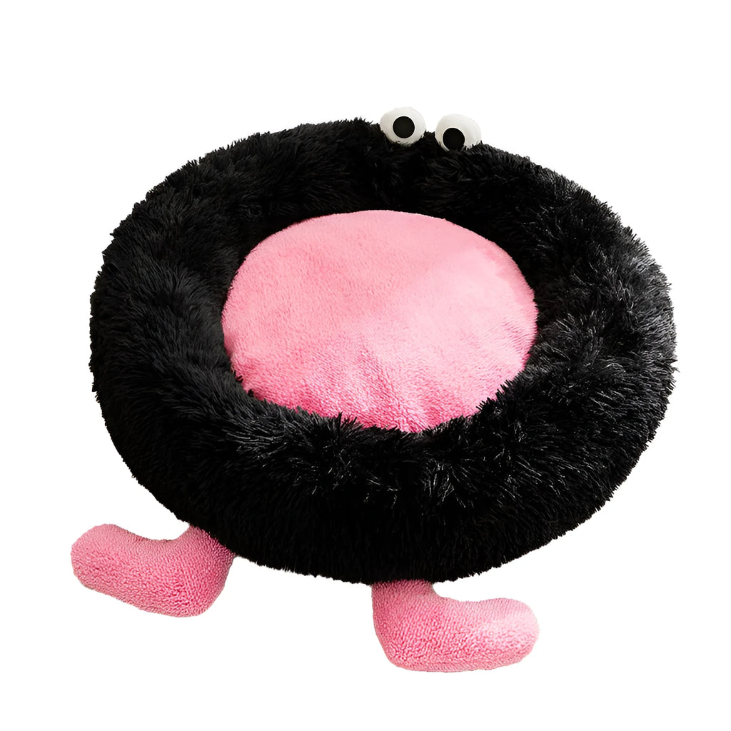 Elf briquettes pattern plush pet bed sleeping mat in blue, pink or yellow colours showing kennel-style raised sides