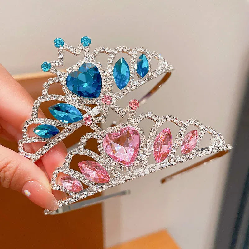 Children's pink crystal crown alloy headband hair accessory for dress-up.