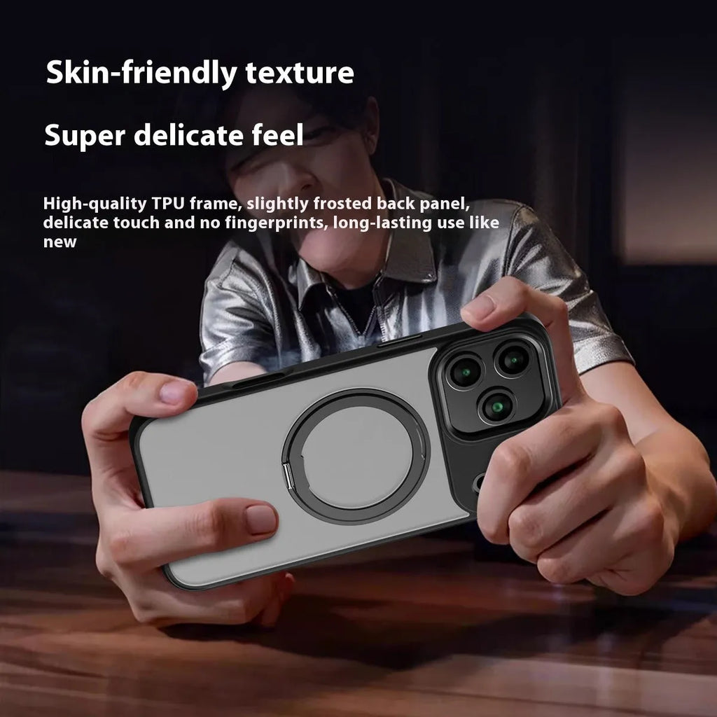 360 rotating magnetic iPhone case with invisible bracket in black, grey, or Desert Gold