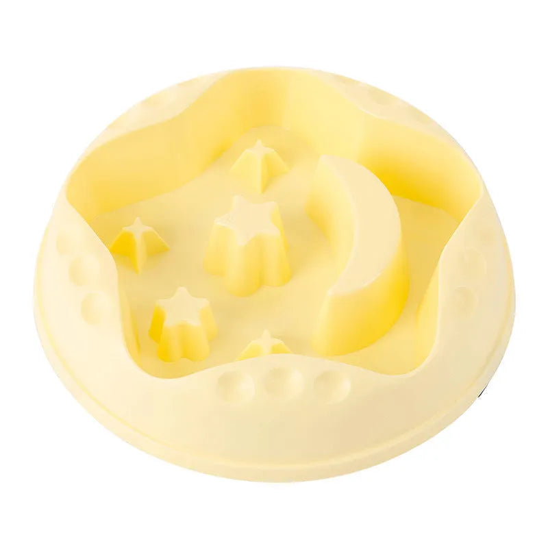 Moon star wings design slow feeder pet bowl in assorted colours on a non-slip base.