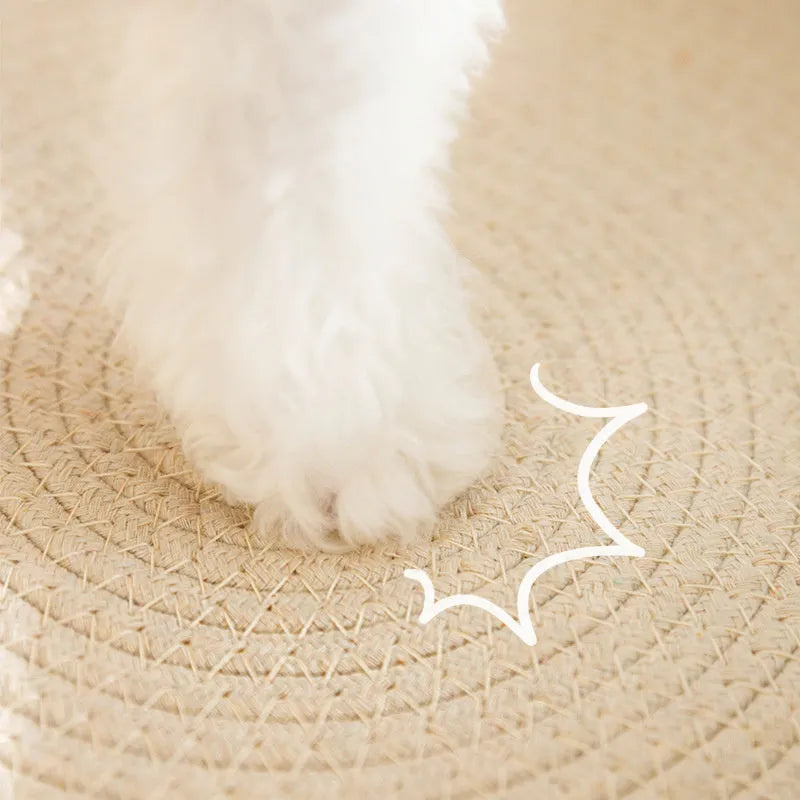 Green oval sisal cat scratcher pad bed measuring 650mm by 420mm
