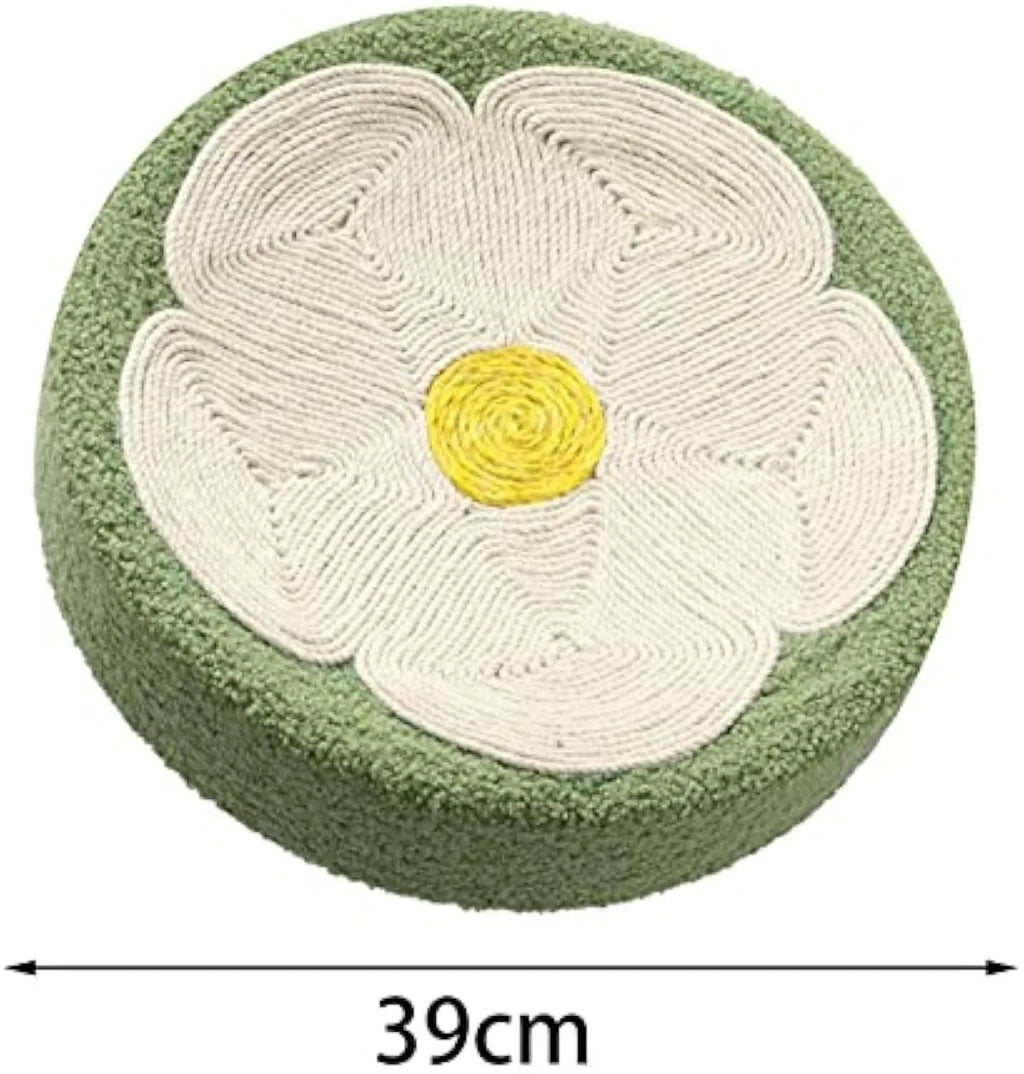 Green round sisal cat scratcher bowl serving as lounge bed with 39cm diameter
