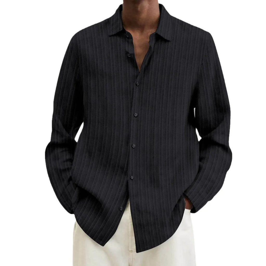 Men's British style striped cardigan with 3D pattern and long sleeves in loose fit design