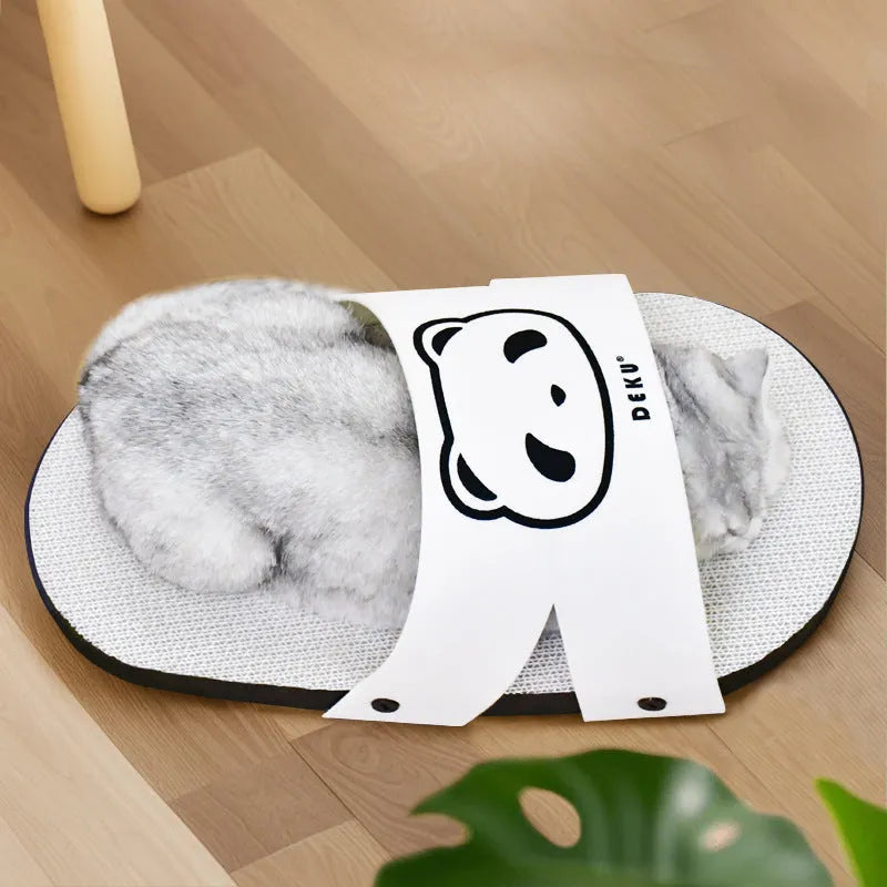 White corrugated paper cat scratch board with slipper-style design for indoor cat scratching