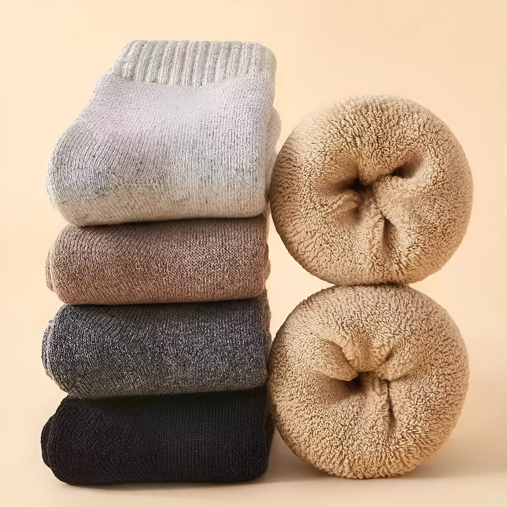 Thick merino wool winter socks in solid colours with cotton fabric construction