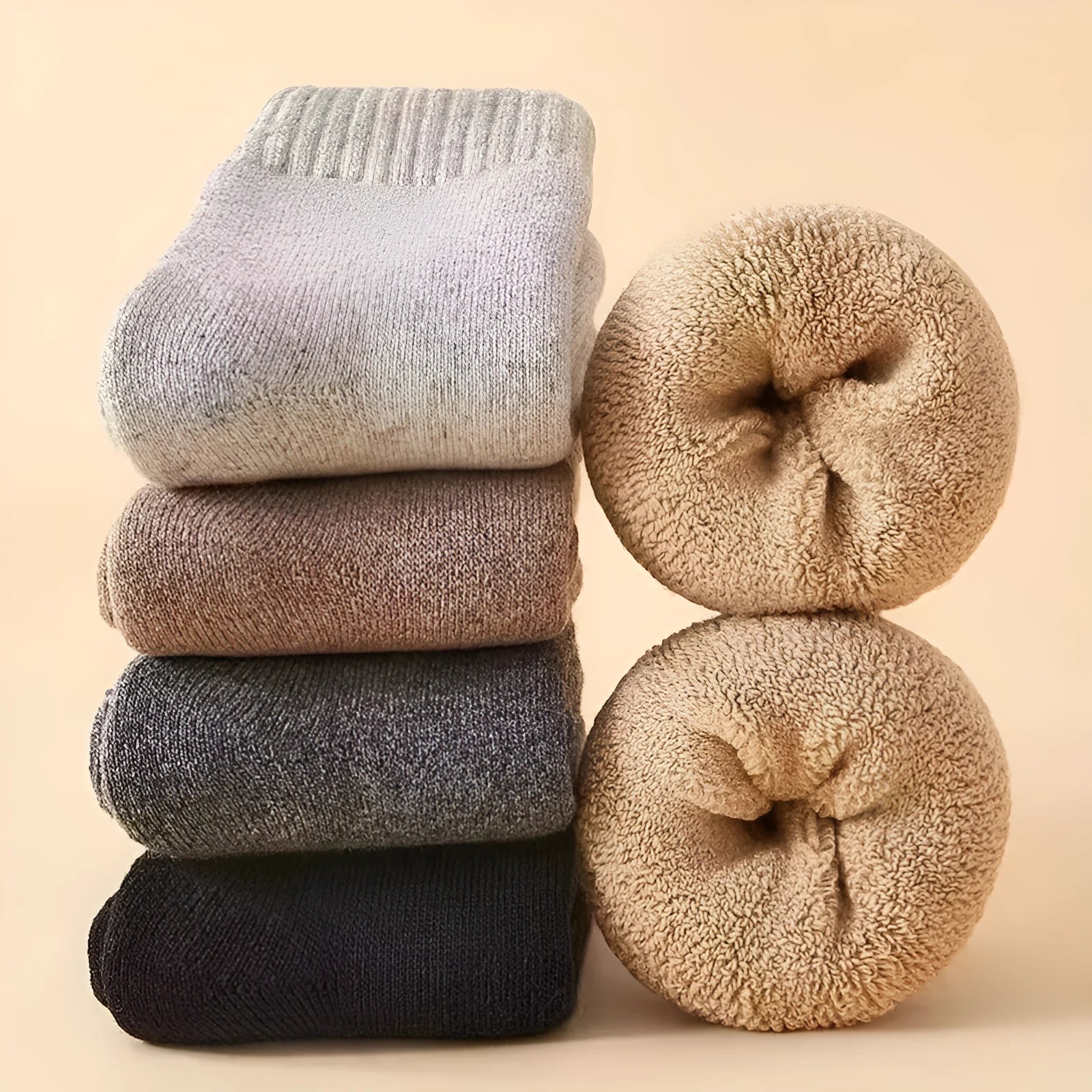 Thick merino wool winter socks in solid colours with cotton fabric construction