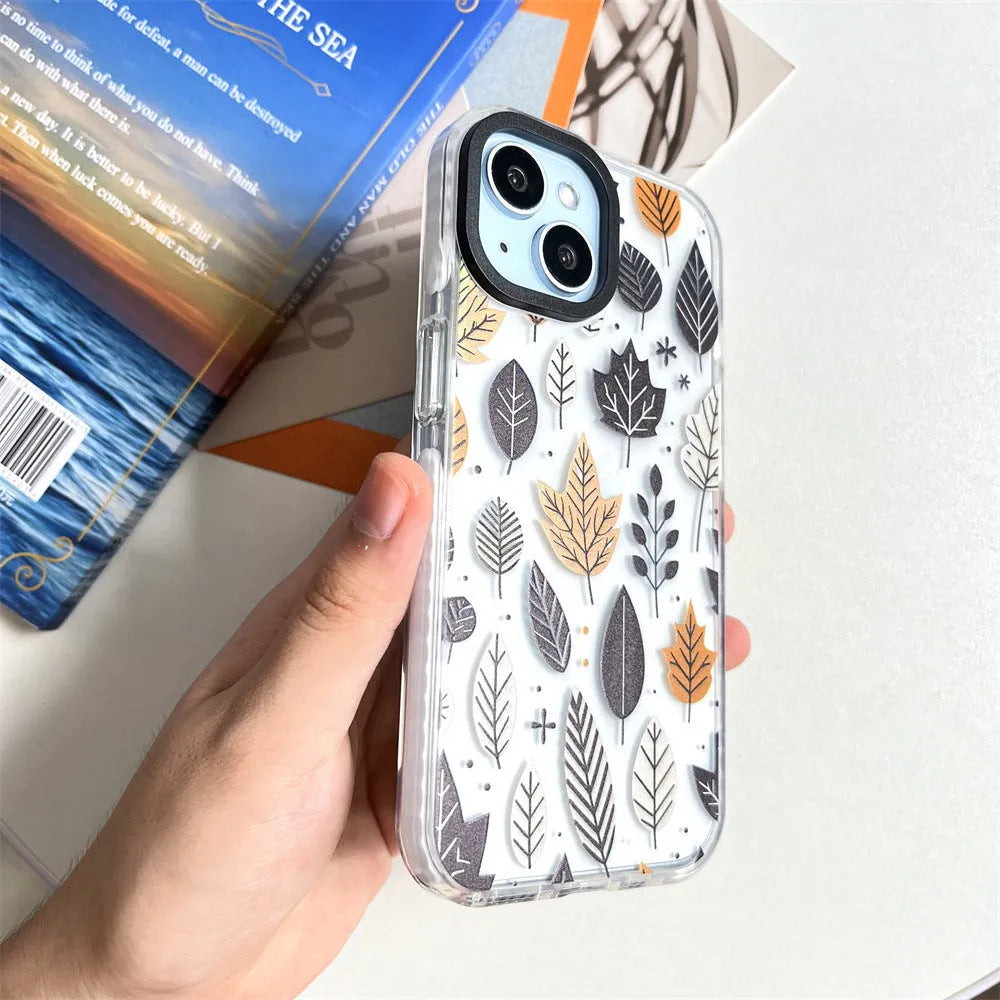 Autumn fallen leaves acrylic hard phone case for iPhone 11 to 15 Pro Max, all-inclusive sprayed cover