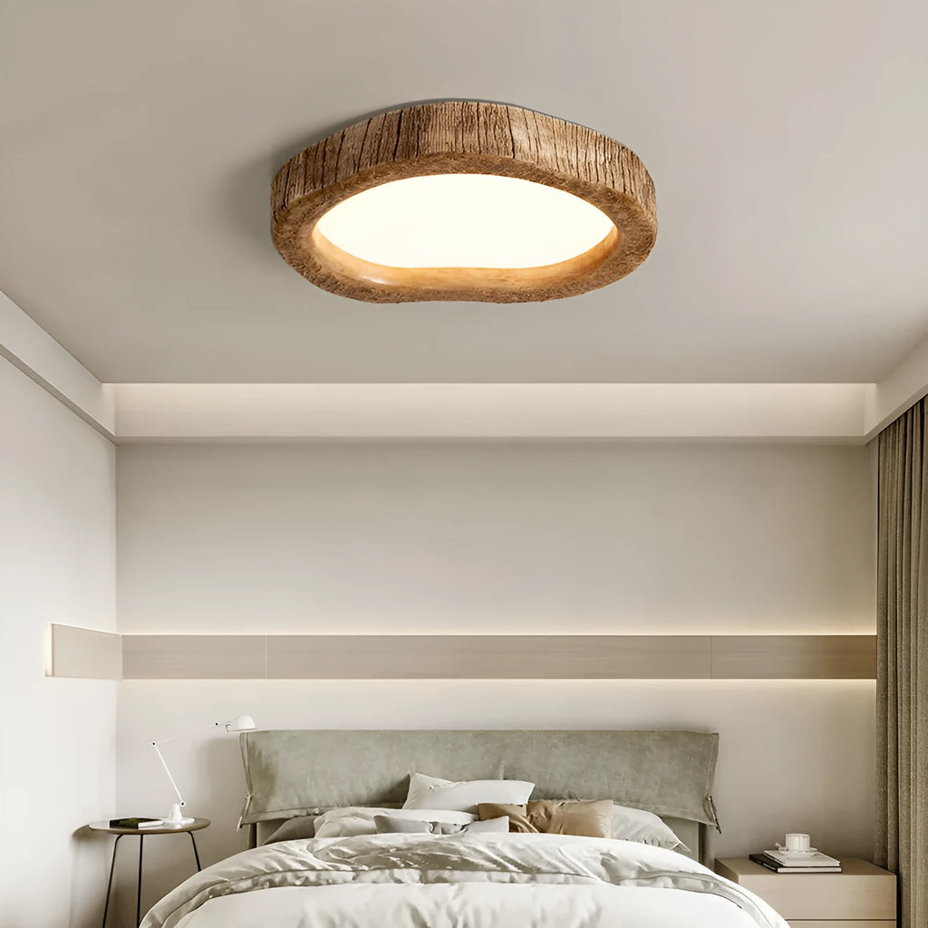 Wood grain finish round ceiling lamp with new Chinese style design and LED lighting