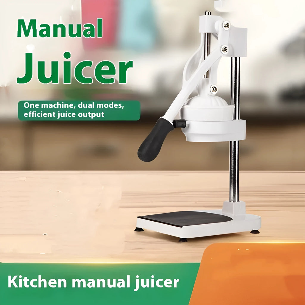 Large 480cm manual orange juicer in stainless steel and plastic with choice of flat or pointed tip mold.