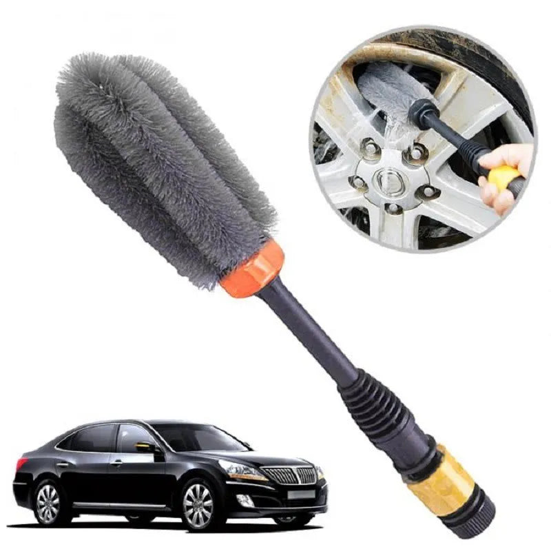 Quick plug high-pressure car wash wheel hub brush with flow-through design, steel wire and PA6 construction