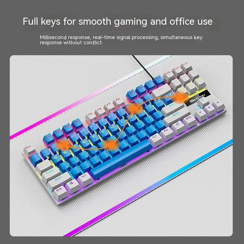 K87 wired mechanical keyboard with metal case in selected colour, showing green or red switch options.