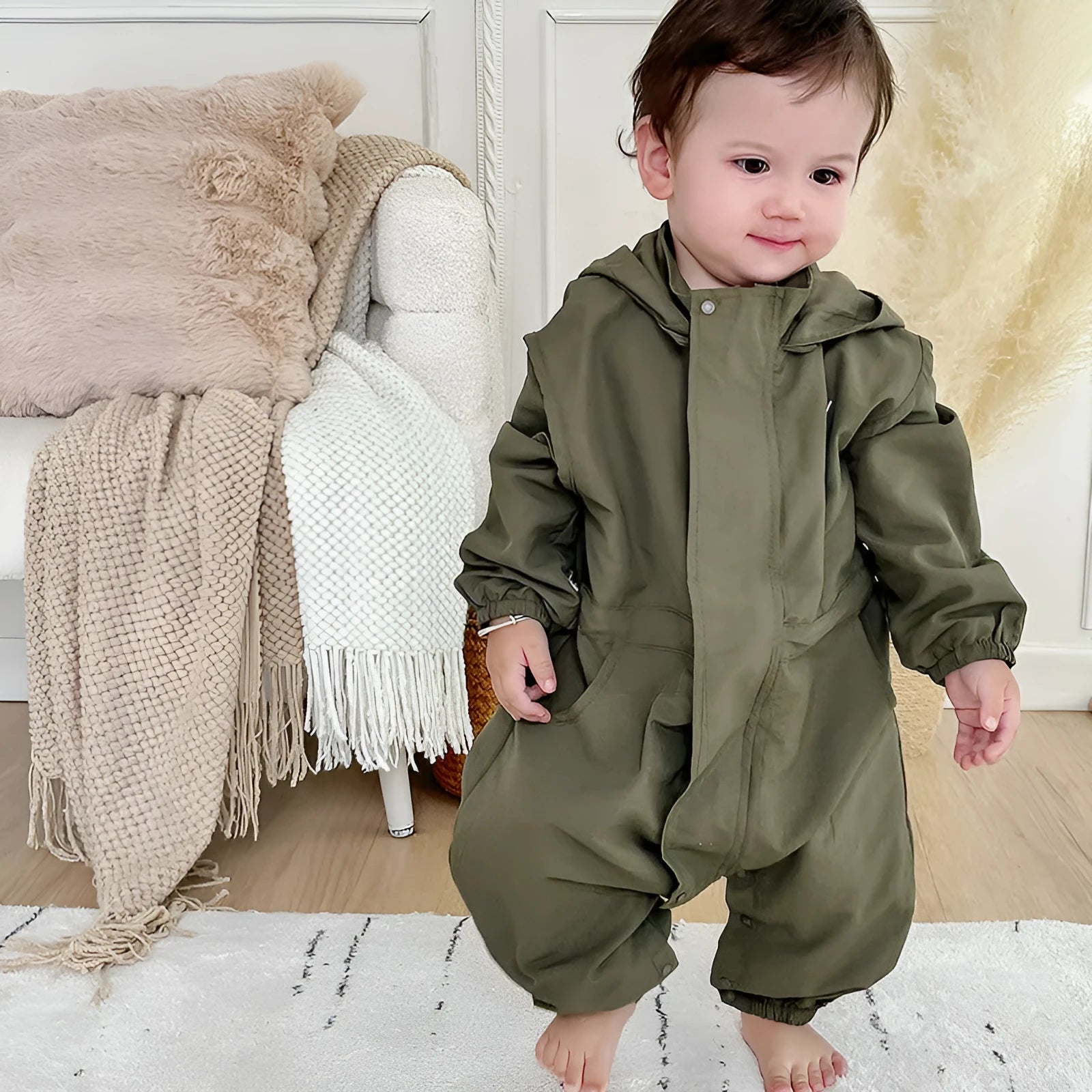 New baby hooded cotton jumpsuit western style romper in black for heights 66-100cm