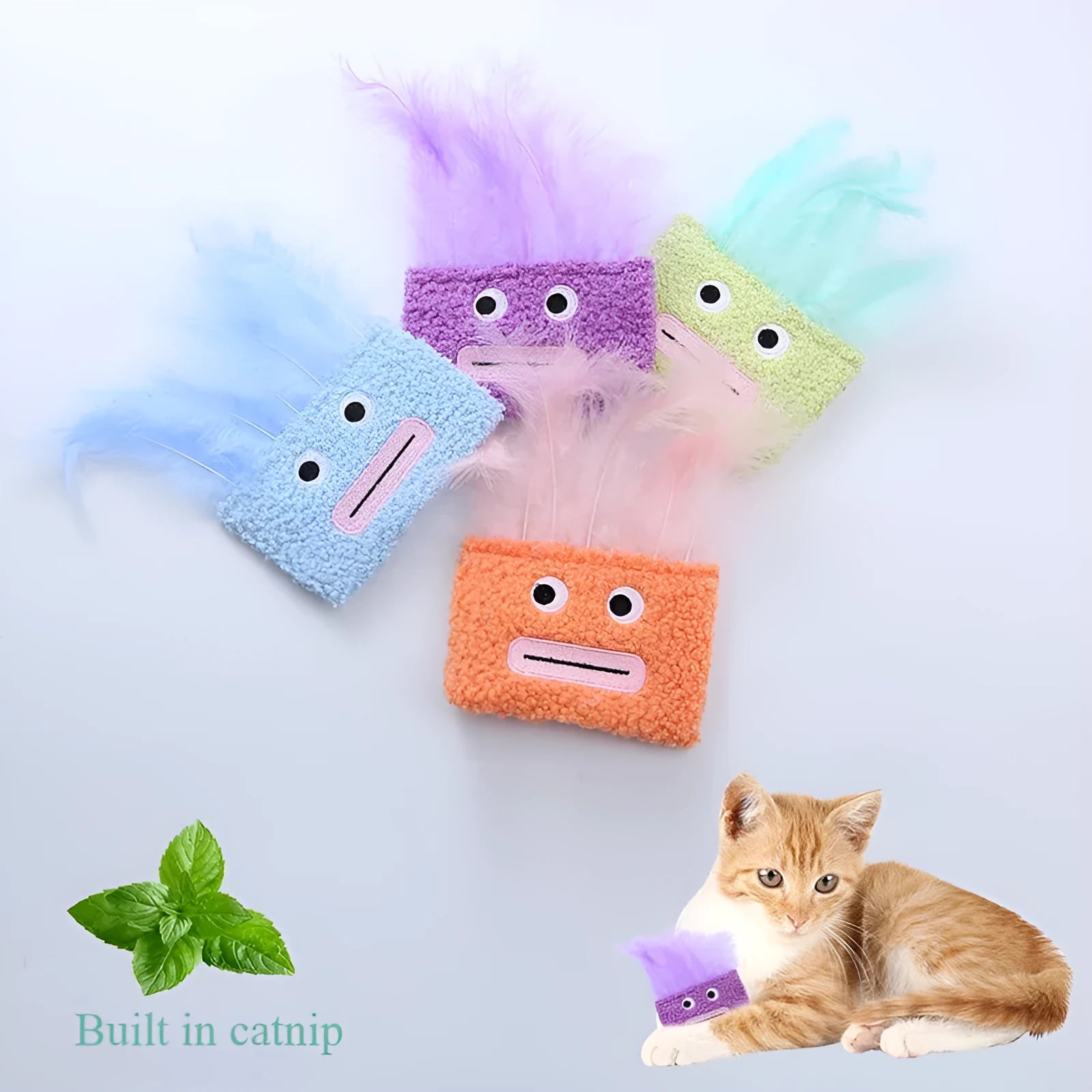 Colourful big mouth explosion head shaped catnip plush toy for cats.