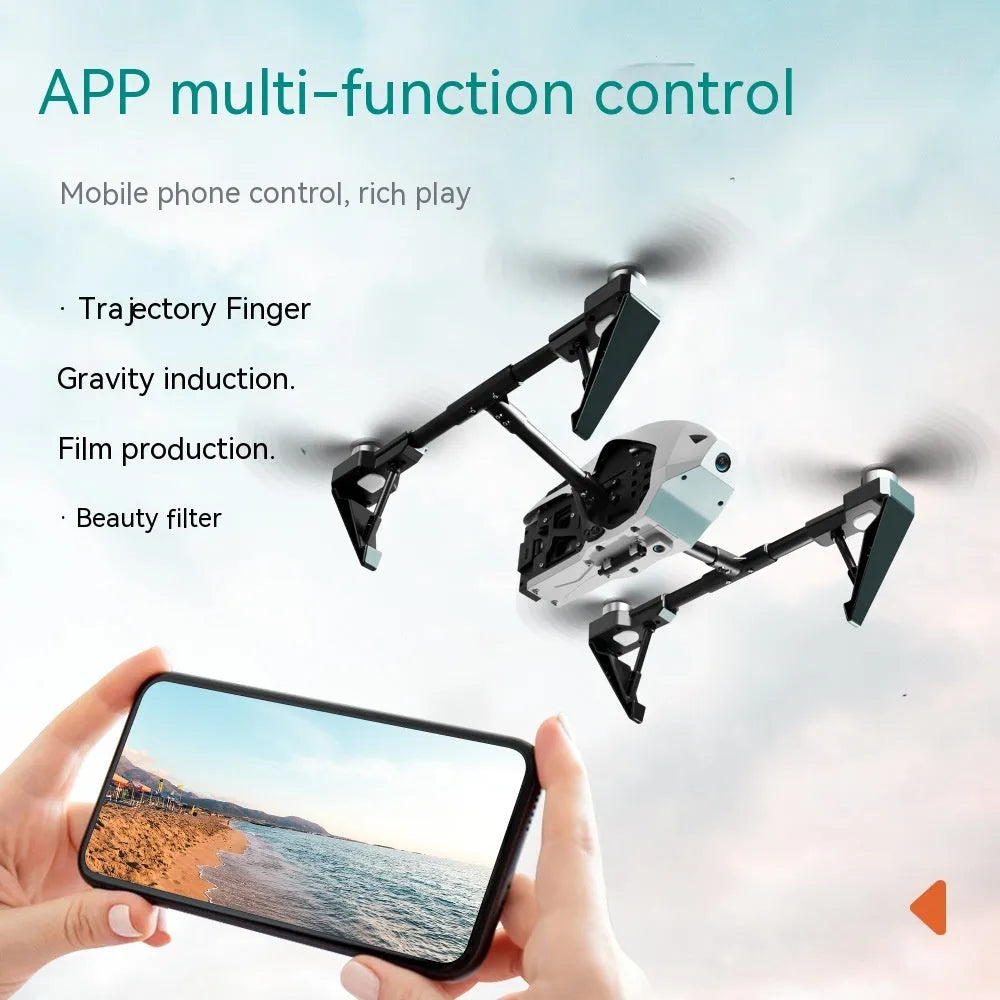 White and black KS66 alloy UAV remote control drone with camera, remote controller, and accessories on a grey background