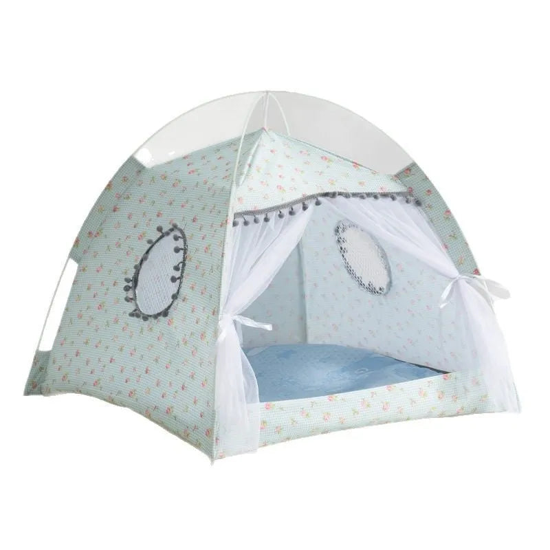 Cloth tent cat nest pet bed in M L XL with light pink light yellow beige and light blue colours