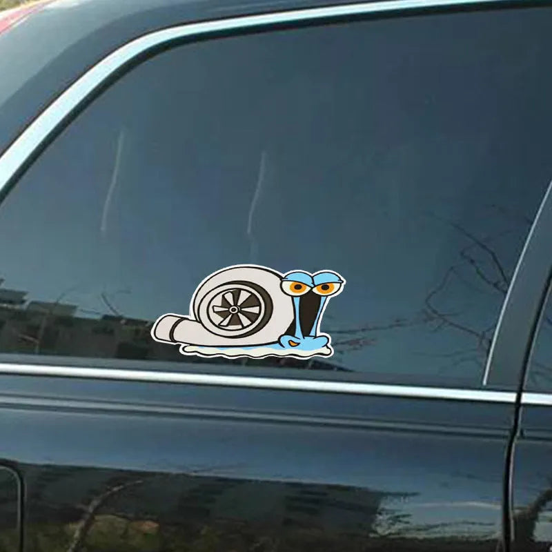 Colourful cartoon snail reflective sticker for car windows and bumpers measuring 12cm by 8cm