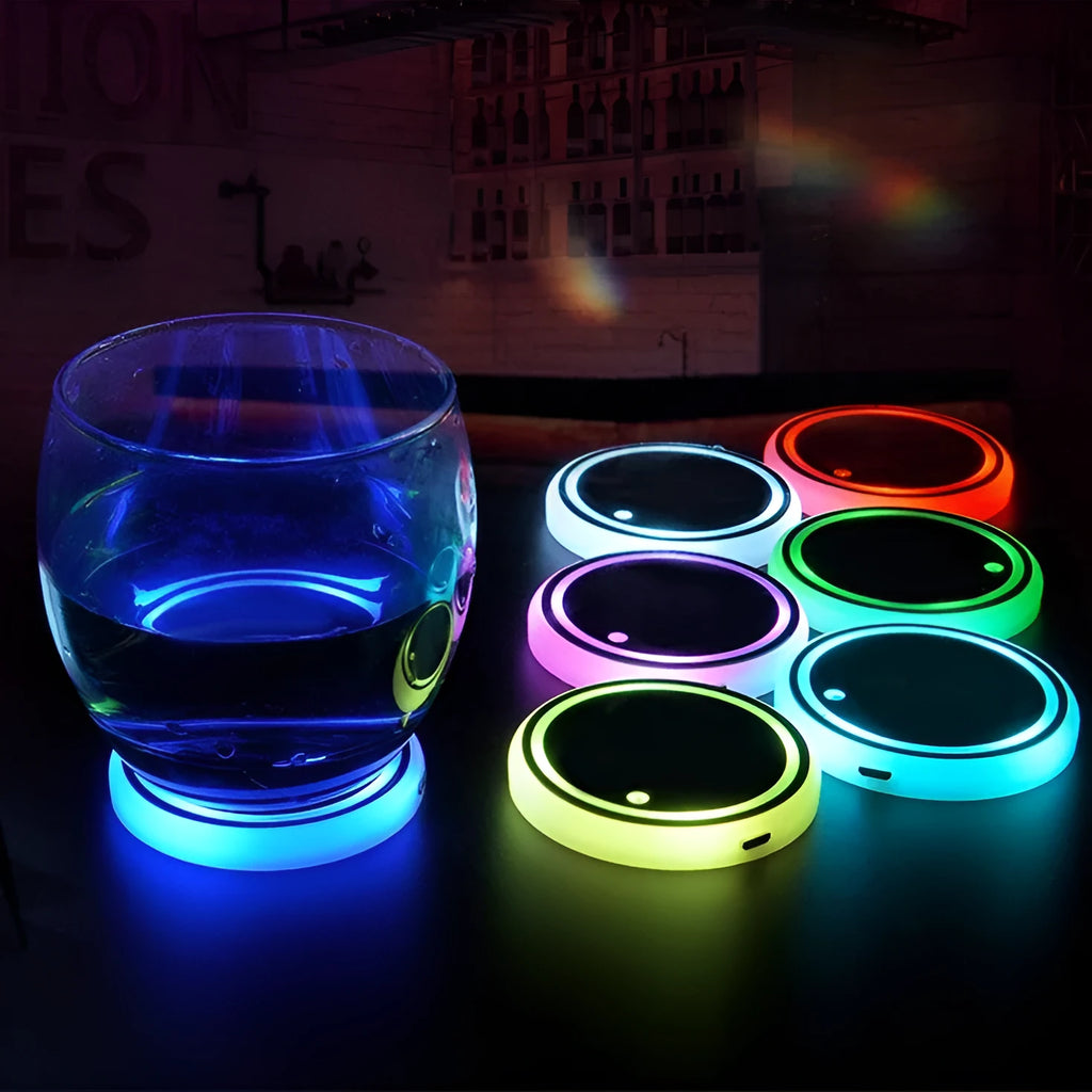 Colourful LED car cup holder coaster with 7 light modes and 68mm diameter