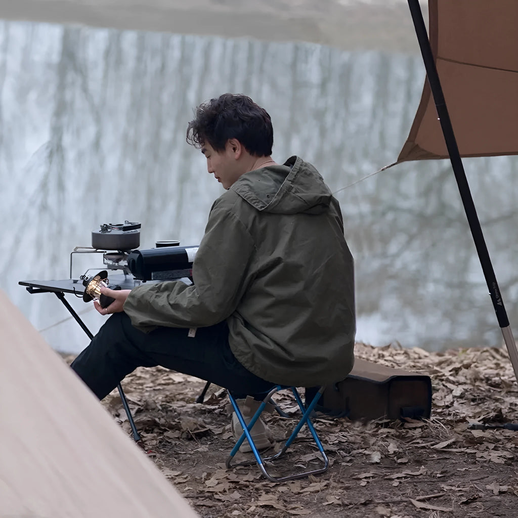Black aluminium alloy folding stool in national style design for outdoor fishing and camping