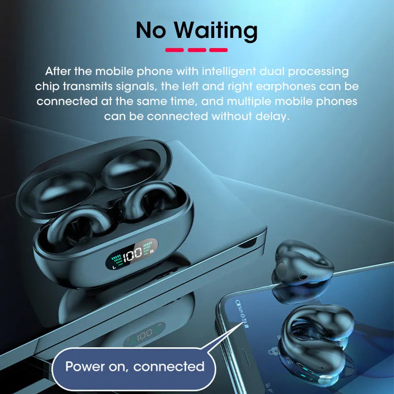 Q80 bone conduction Bluetooth headset ear clip in black with power display