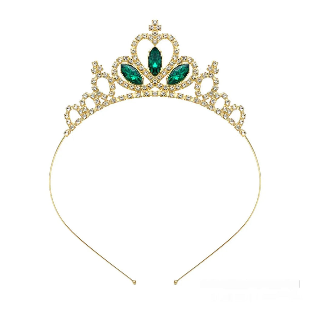 Gold and silver alloy princess crown for girls with coloured gemstone decorations.