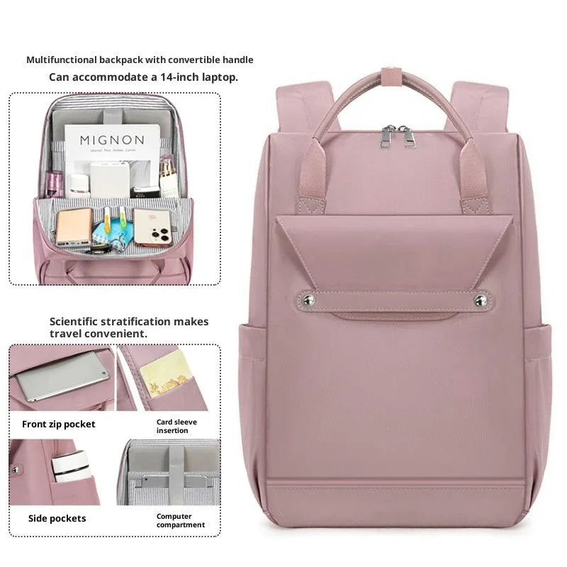 Lightweight large capacity schoolbag in solid colour nylon with waterproof finish for girls and travel