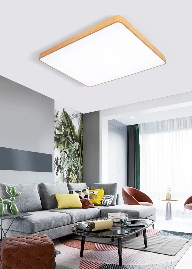 Nordic style square LED wall light with wood grain finish and modern iron art design