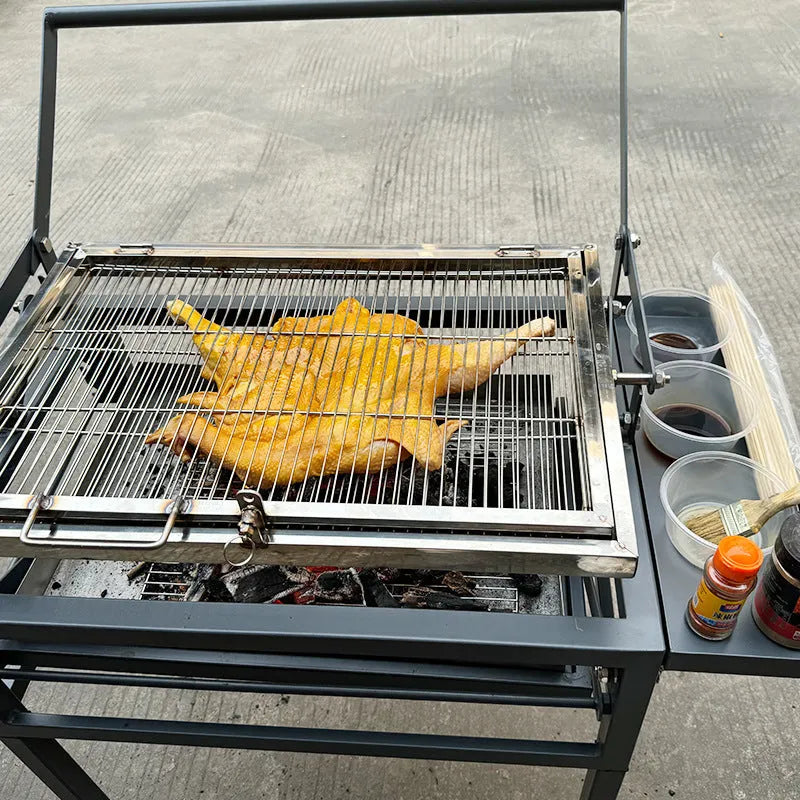 Large foldable charcoal barbecue grill stove for courtyards and outdoor use