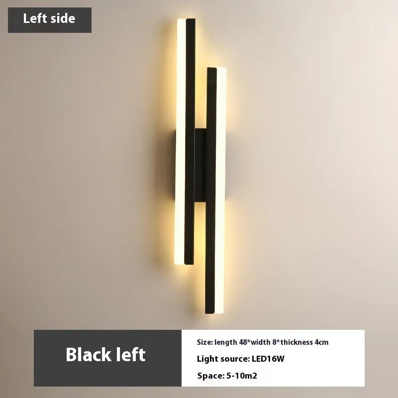 Scandinavian minimalist LED wall light with acrylic shade in black or gold finish, 50cm length