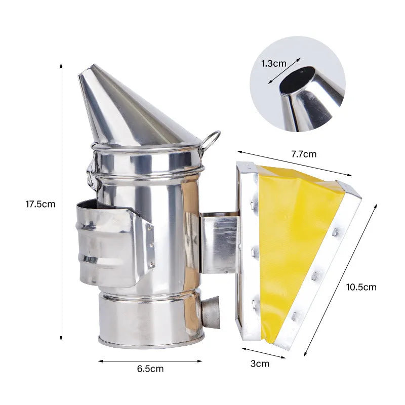 Stainless steel bee smoker with leather bellows, portable small bee smoke fogging machine for hive inspection