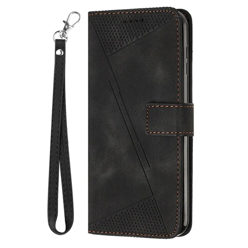 REALME 11 line stripe phone case with card holder and crossbody strap in black for OPPO A58