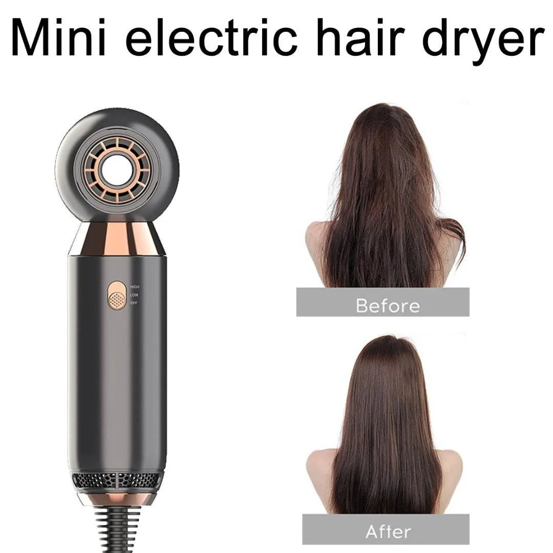White hair dryer with diffuser attachment showing compact 20cm design and control buttons