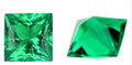 Synthetic emerald gemstones in Columbia green colour showing round and grandmother cut shapes