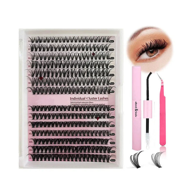 Mixed package of DIY cluster false eyelashes in 30D and 40D densities with application tweezers