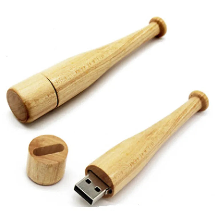 Baseball bat shaped wooden USB flash drive with USB 2.0 support and no external power