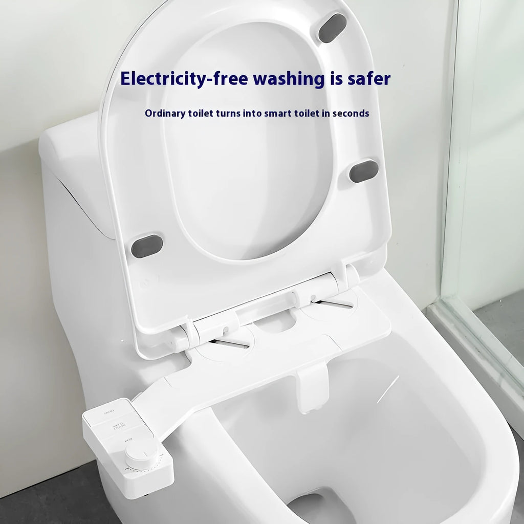 Pure white button wash cleaning tool with removable nozzle and three adaptors for AU EU US bathroom standards