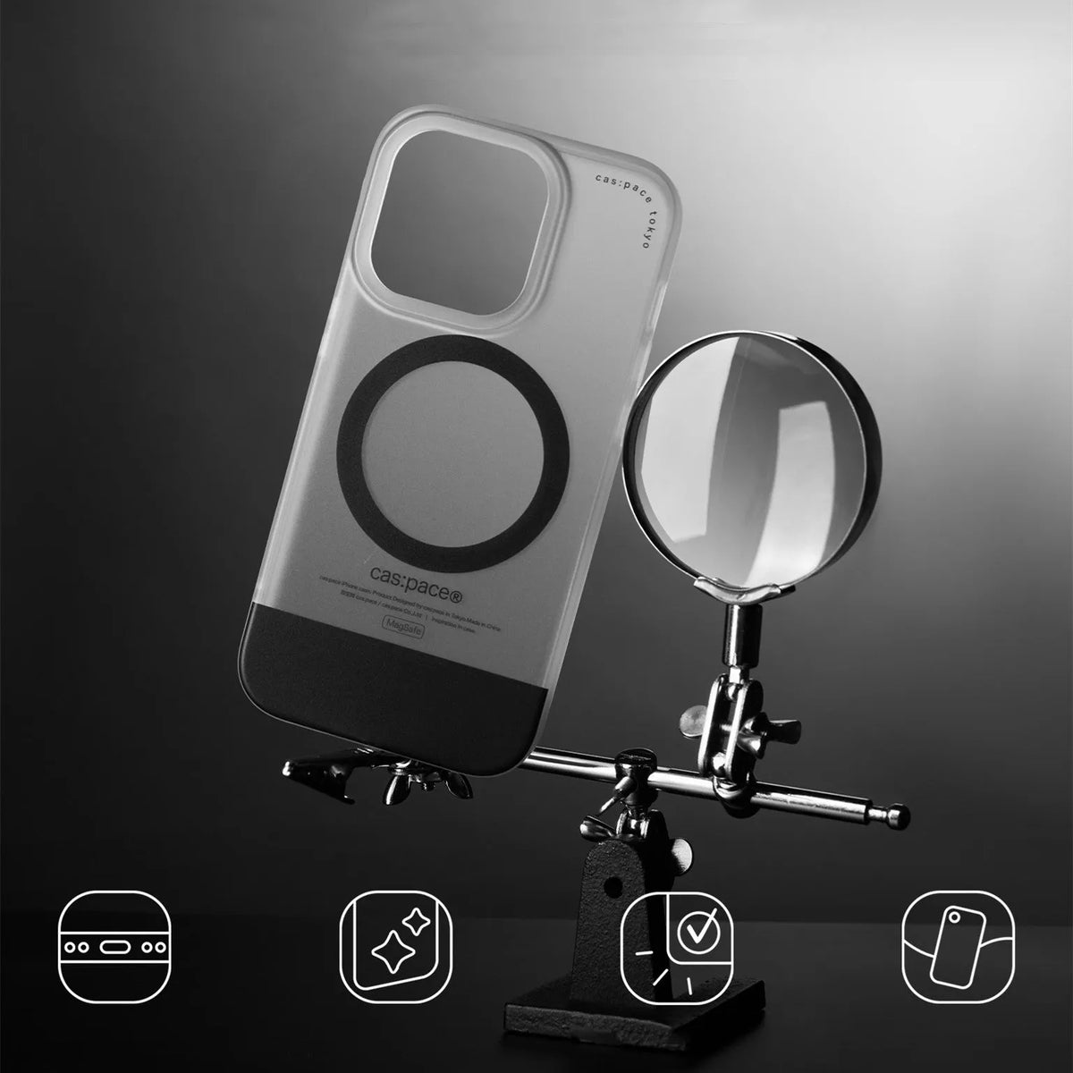 Magnetic ring iPhone case in Deep Space Black with frosted TPU cover and silver ring
