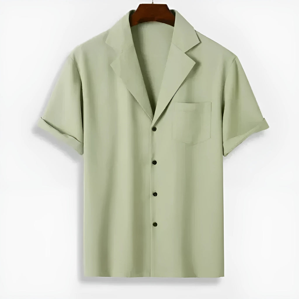 Men's short-sleeved striped lapel printed shirt in loose cardigan style, polyester fabric, picture colour
