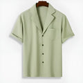 Men's short-sleeved striped lapel printed shirt in loose cardigan style, polyester fabric, picture colour