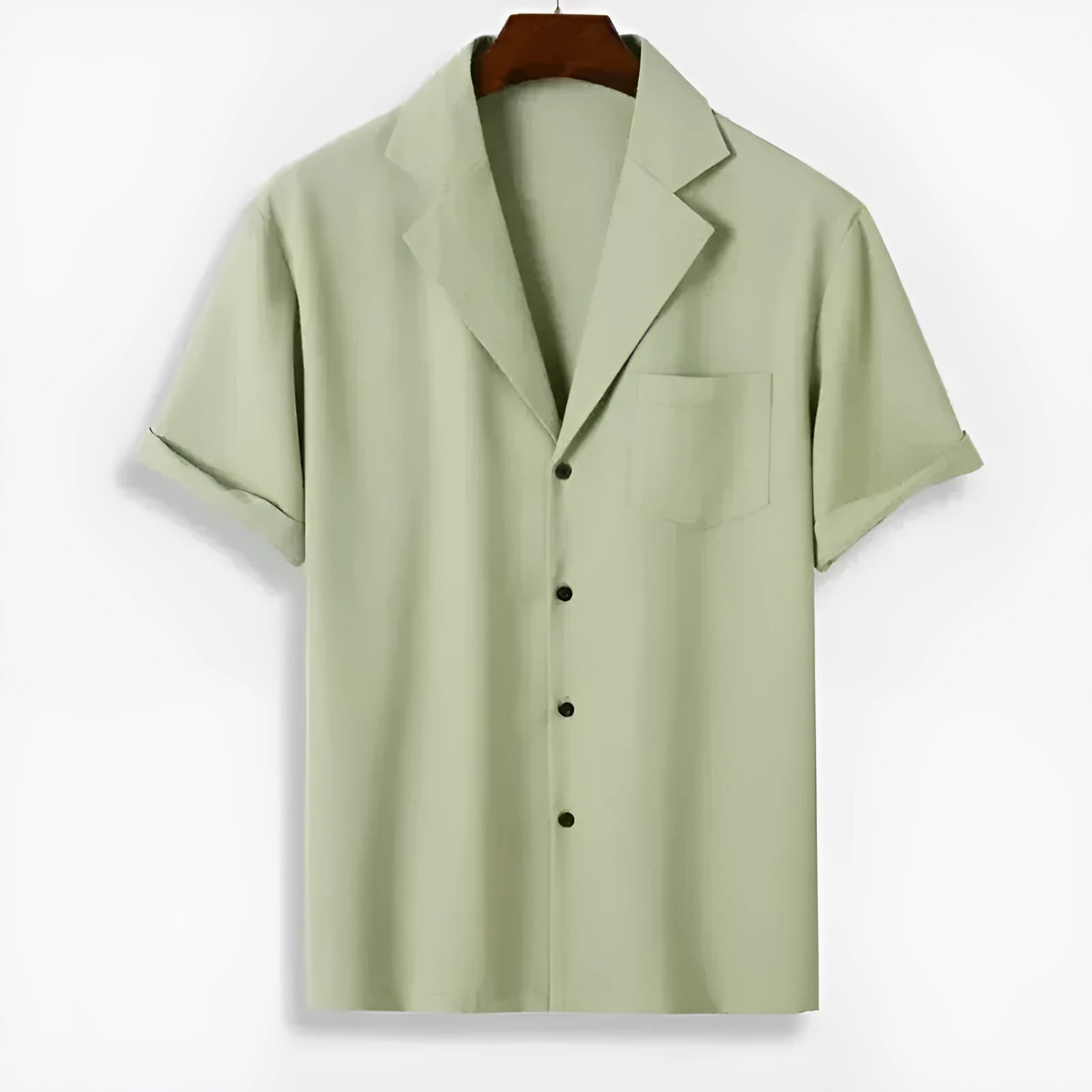 Men's short-sleeved striped lapel printed shirt in loose cardigan style, polyester fabric, picture colour