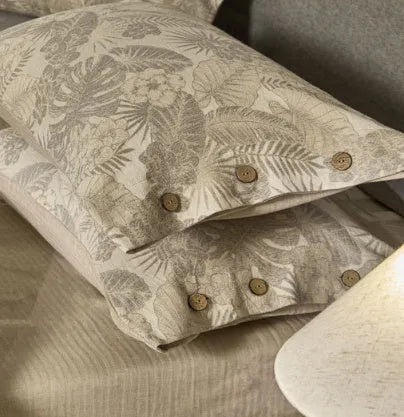 Four-piece linen cotton jacquard bed sheet set with plant floral print, quilt cover 200x230cm, for 1.5m bed