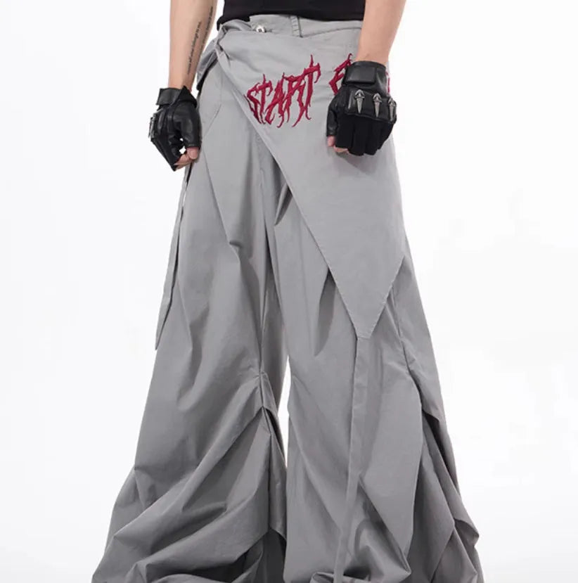 Boys' wide-leg function pants in Korean style, available in black or grey solid colours
