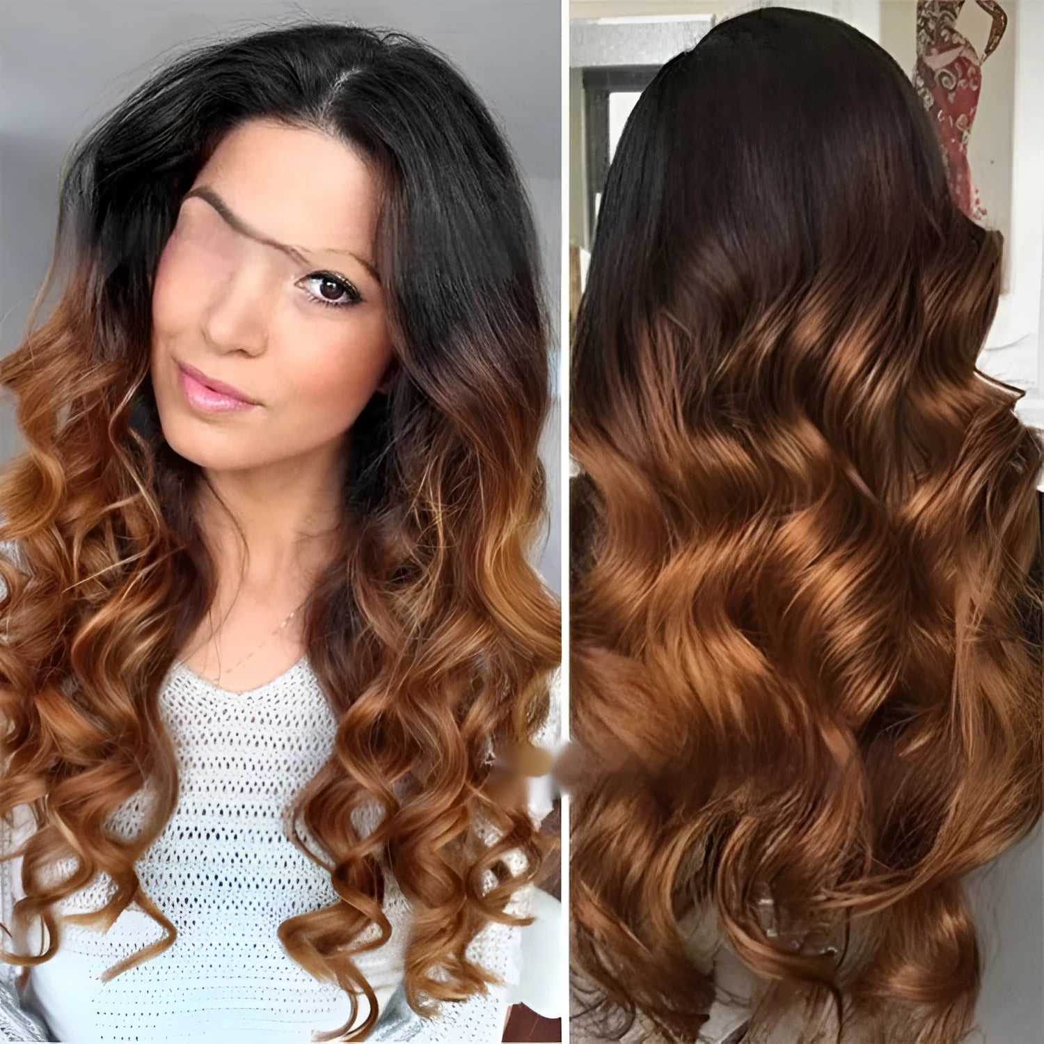Real human hair lace front wig with gradient colour on a mannequin head, showcasing the natural hairline.