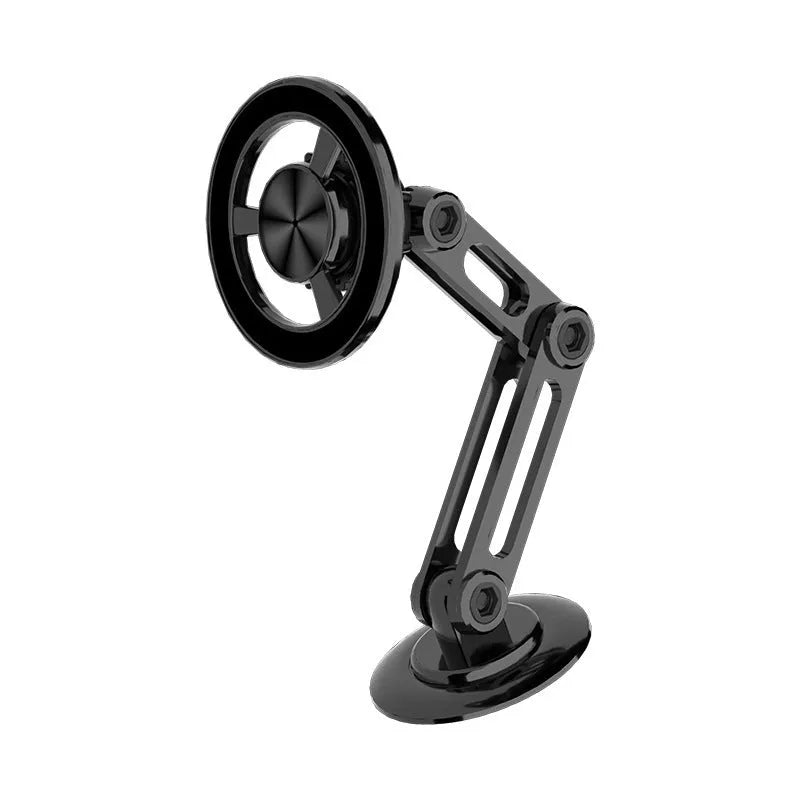 All-metal magnetic car phone holder with magnetic rings and adhesive pads in black colour