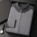 Men's cashmere wool blend knitted cardigan suit with half turtleneck zip front and matching trousers