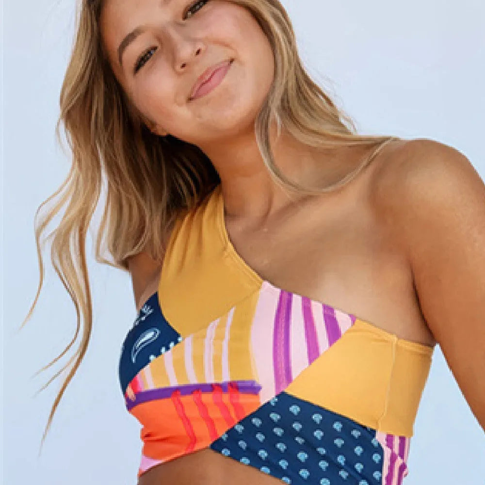 Women's floral printed polyester bikini swimsuit in picture colour, sizes S to XXL, for swimming and wading